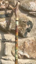 Load image into Gallery viewer, Hand painted Stag Horn Thumbstick MacNab by Helen Elizabeth Studios