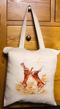 Load image into Gallery viewer, boxing hares tote bag by helen elizabeth roberts