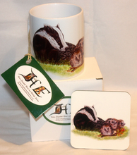 Load image into Gallery viewer, Wildlife Getting Along Collection - Badger & Hedgehog Ceramic Mug and Coaster