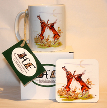 Load image into Gallery viewer, boxing hare mug and coaster by Helen Elizabeth