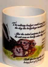 Load image into Gallery viewer, Wildlife Getting Along Collection - Badger & Hedgehog Ceramic Mug and Coaster with Poem by Helen Elizabeth