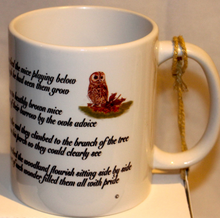 Load image into Gallery viewer, Wildlife Getting Along Collection - Owl and Mice Ceramic Mug and Coaster with Poem by Helen Elizabeth
