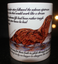 Load image into Gallery viewer, Wildlife Getting Along Collection - Otter and Salmon Ceramic Mug and Coaster with Poem