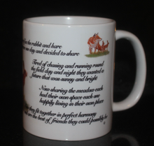 Load image into Gallery viewer, Wildlife Getting Along Collection - Fox, Rabbit and Hare Ceramic Mug and Coaster with Poem