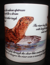 Load image into Gallery viewer, Wildlife Getting Along Collection - Otter and Salmon Ceramic Mug and Coaster with Poem