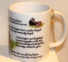 Load image into Gallery viewer, Wildlife Getting Along Collection - Badger & Hedgehog Ceramic Mug and Coaster with Poem by Helen Elizabeth