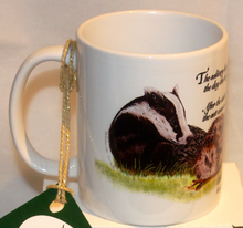 Load image into Gallery viewer, Wildlife Getting Along Collection - Badger & Hedgehog Ceramic Mug and Coaster with Poem by Helen Elizabeth