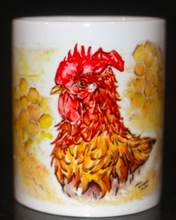 Load image into Gallery viewer, curley cockerel mug and coaster by Helen Elizabeth