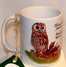 Load image into Gallery viewer, Wildlife Getting Along Collection - Owl and Mice Ceramic Mug and Coaster with Poem by Helen Elizabeth