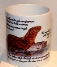 Load image into Gallery viewer, Wildlife Getting Along Collection - Otter and Salmon Ceramic Mug and Coaster with Poem