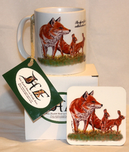 Load image into Gallery viewer, Wildlife Getting Along Collection - Fox, Rabbit and Hare Ceramic Mug and Coaster with Poem by Helen Elizabeth