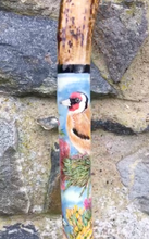 Load image into Gallery viewer, Goldfinch on thistle hand painted stag horn thumbstick by Helen Elizabeth Studios