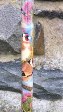 Load image into Gallery viewer, Goldfinch on thistle hand painted stag horn thumbstick by Helen Elizabeth Studios