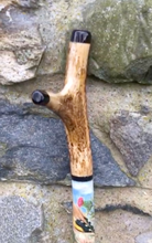 Load image into Gallery viewer, Goldfinch on thistle hand painted stag horn thumbstick by Helen Elizabeth Studios