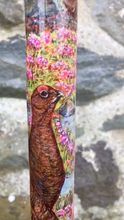 Load image into Gallery viewer, Red Grouse Hand Painted Hazel Thumbstick with Antler Handle by Helen Elizabeth