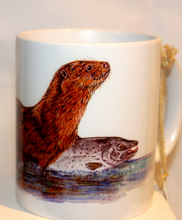 Load image into Gallery viewer, Wildlife Getting Along Collection - Otter and Salmon Ceramic Mug and Coaster by Helen Elizabeth