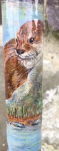 Load image into Gallery viewer, Otters in the river hand painted stag horn thumb stick by Helen Elizabeth