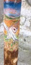 Load image into Gallery viewer, Barn Owl at Dusk hand painted stag horn thumbstick by Helen Elizabeth Studios