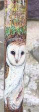 Load image into Gallery viewer, Barn Owl at Dusk hand painted stag horn thumbstick by Helen Elizabeth Studios