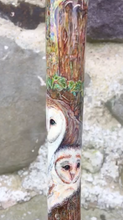 Load image into Gallery viewer, Barn Owl at Dusk hand painted stag horn thumbstick by Helen Elizabeth Studios