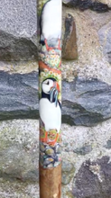 Load image into Gallery viewer, Puffins on rocks hand painted thumbstick by Helen Elizabeth