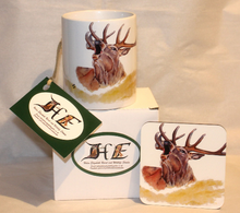 Load image into Gallery viewer, Scotland's Wildlife Collection - Roaring Stag Ceramic Mug and Coaster