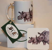 Load image into Gallery viewer, Rhino mug and coaster by Helen Elizabeth