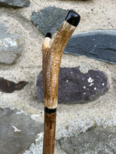 Load image into Gallery viewer, Hazel wood antler handled, handmade wooden walking sticks thumbsticks hiking sticks by Helen Elizabeth Studios
