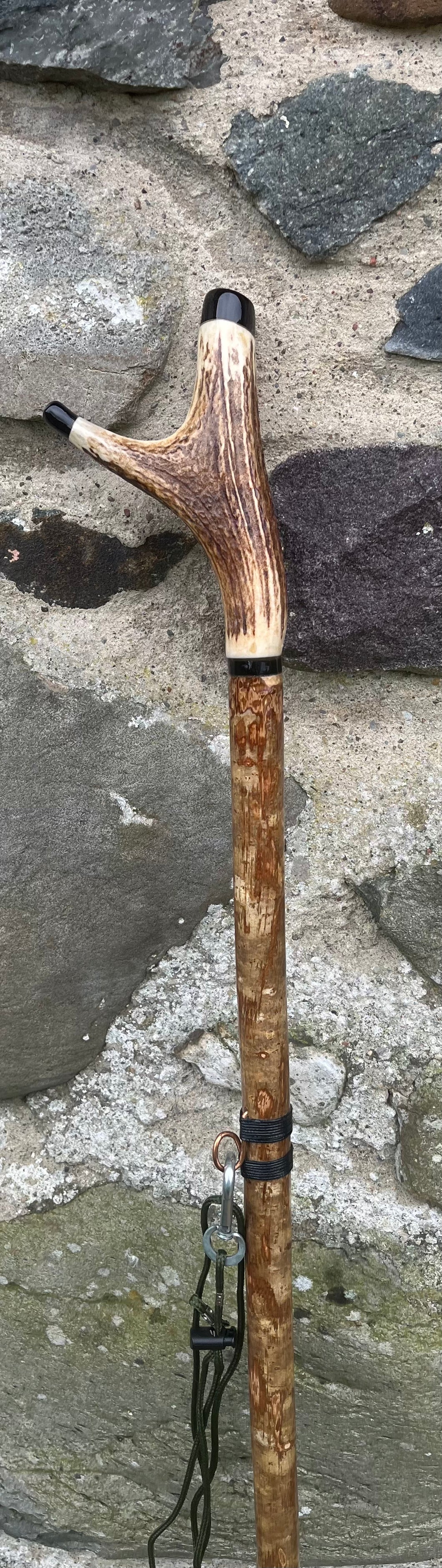 Hazel Wood Thumbstick Antler Handled Wading Staff Stick (15)