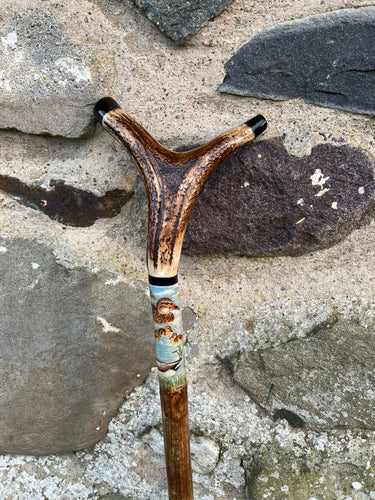 Mallard Hand Painted on Antler Handle Hazel Thumbstick by Helen Elizabeth Studios