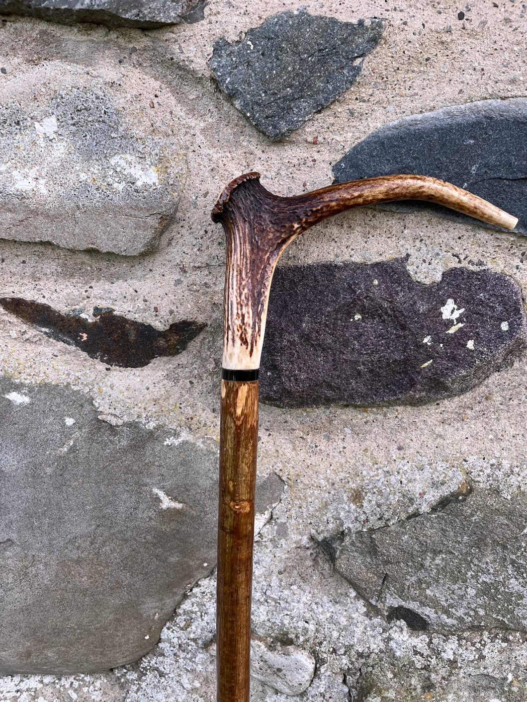 Hazel wood antler handled, handmade wooden walking sticks thumbsticks hiking sticks by Helen Elizabeth Studios