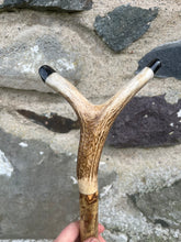 Load image into Gallery viewer, Hazel Wood Antler Handle Wading Staff Stick 
