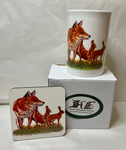 Badger owl fox otter China mug and coaster gift set by Helen Elizabeth Studios