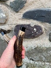 Load image into Gallery viewer, Hare in the Field- Hand Painted Hazel Antler Handle Thumbstick
