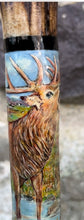 Load image into Gallery viewer, Roaring Stag Painted on Antler Handle Hazel Thumbstick by Helen Elizabeth StudiosHelen 
