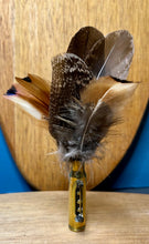 Load image into Gallery viewer, Natural Feather Cartridge Pin/Brooch for Hat, Lapel or Wrap (20)
