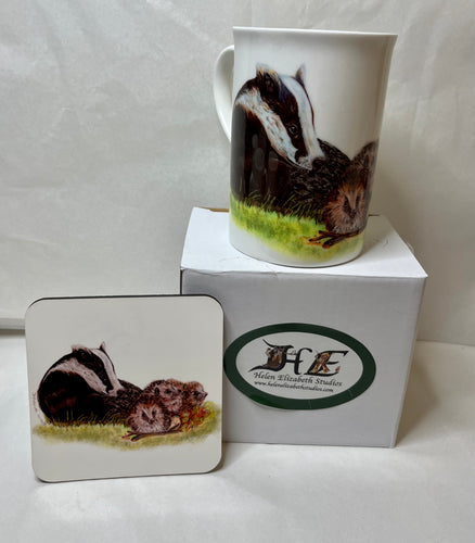 Badger China mug and coaster gift set by Helen Elizabeth Studios