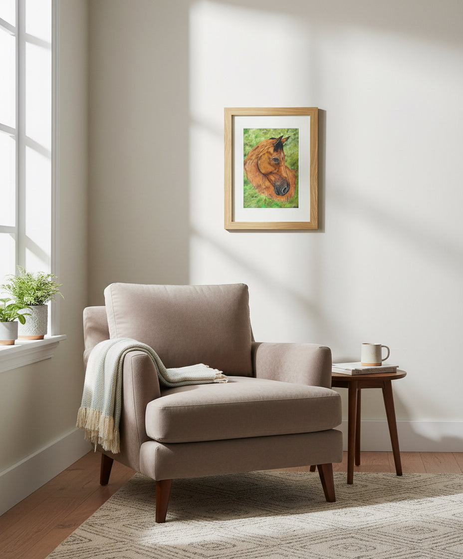 Bay Horse portrait colouered pencils by Helen Elizabeth Studios