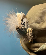 Load image into Gallery viewer, Natural Feather Cartridge Pin/Brooch for Hat, Lapel or Wrap (10)
