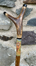 Load image into Gallery viewer, Highland cow antler topped thumbstick hand painted by Helen Elizabeth in 

