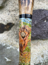 Load image into Gallery viewer, Highland cow antler topped thumbstick hand painted by Helen Elizabeth in 

