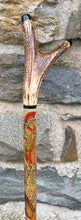 Load image into Gallery viewer, Roman Soldier and Lion - Hand Painted Hazel Thumbstick with Antler Handle
