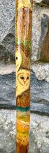 Load image into Gallery viewer, Barn Owls on hazel country antler handled thumbstick

