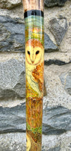 Load image into Gallery viewer, Barn Owls on hazel country antler handled thumbstick
