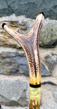 Load image into Gallery viewer, red stag grouse salmon antler hazel country thumbstick by Helen Elizabeth
