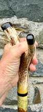 Load image into Gallery viewer, red stag grouse salmon antler hazel country thumbstick by Helen Elizabeth
