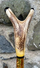 Load image into Gallery viewer, red stag grouse salmon antler hazel country thumbstick by Helen Elizabeth
