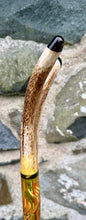Load image into Gallery viewer, red stag grouse salmon antler hazel country thumbstick by Helen Elizabeth
