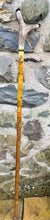 Load image into Gallery viewer, Falcon on Glove Desert Scene with Saluki Dog  - Antler handled Hazel Country Thumbstick/hiking/walking stick by Helen Elizabeth
