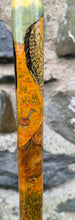 Load image into Gallery viewer, Falcon on Glove Desert Scene - Antler handled Hazel Country Thumbstick/hiking/walking stick by Helen Elizabeth
